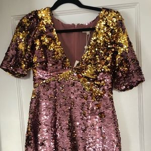 For love and lemons pink and gold sequin dress